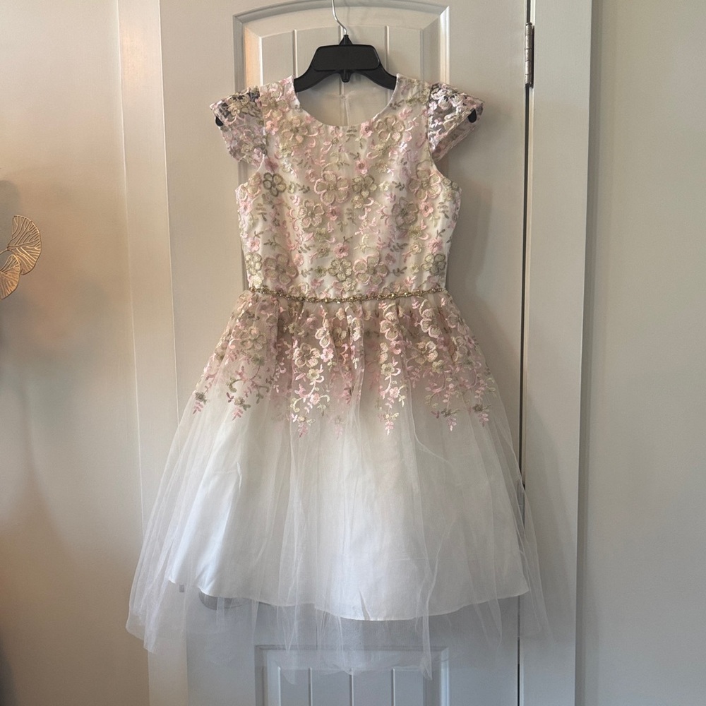 Rare Editions Pink and White Floral Kids Dress